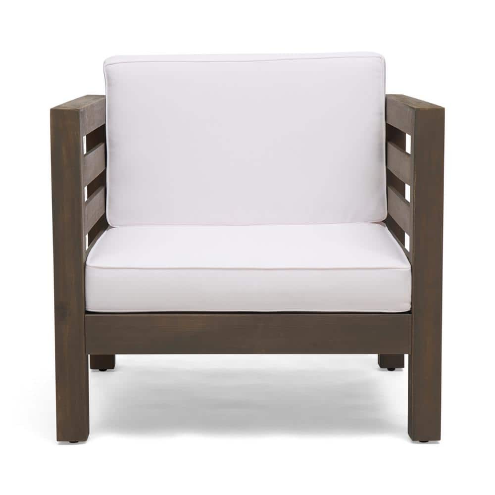 Mid-Century Modern Acacia Wood Lounge Chair with Gray and White Cushions