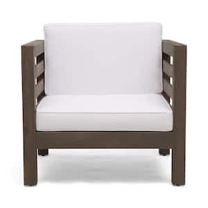 Oana Grey Removable Cushions Wood Outdoor Club Chair with White Cushion