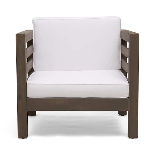 Noble House Oana Grey Removable Cushions Wood Outdoor Patio Club Chair with White Cushion