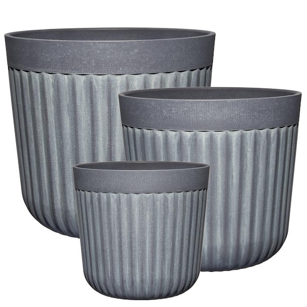 CHG CLASSIC HOME & GARDEN 8 in./10 in./12 in. Arlington Fluted Shadow Slate Planter (Set of 3)
