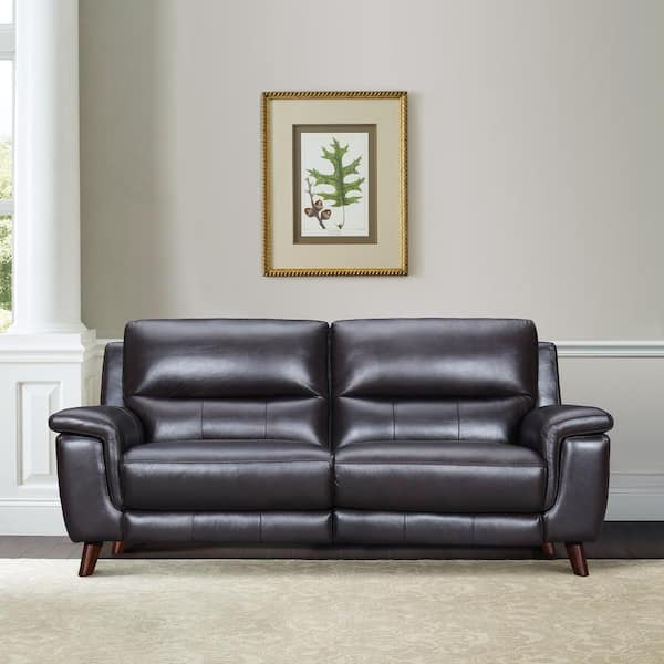 Armen Living Lizette 78 in. Slope Arm Leather Rectangle Power Recliner Sofa in. Brown
