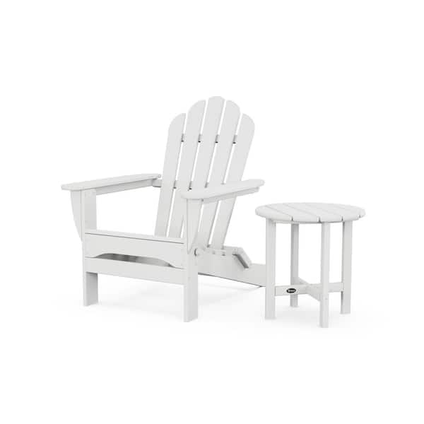Trex Outdoor Furniture Monterey Bay 2-Piece Plastic Patio Conversation Set in Classic White Folding Adirondack Chair with Side Table