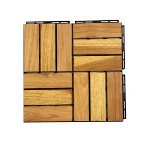 12 in. x 12 in. Outdoor Checker Square Teak Wood Interlocking Waterproof Flooring Deck Tiles in Brown (Set of 20 Tiles)