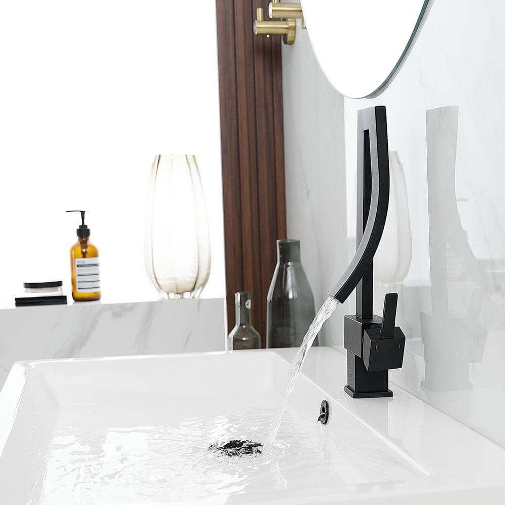 Matte Black Modern High-Arc Single Handle Bathroom Faucet
