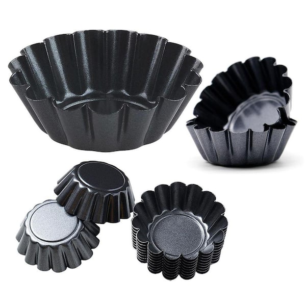 2.6 in. Round Carbon Steel Non-Stick Tart Pans for Baking, 12-Piece Set with Mini Chrysanthemum Pattern