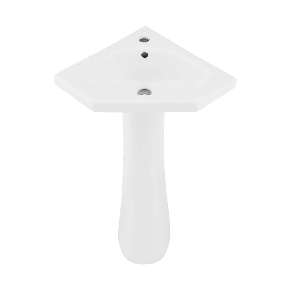 St. Tropez White Ceramic Corner Pedestal Sink