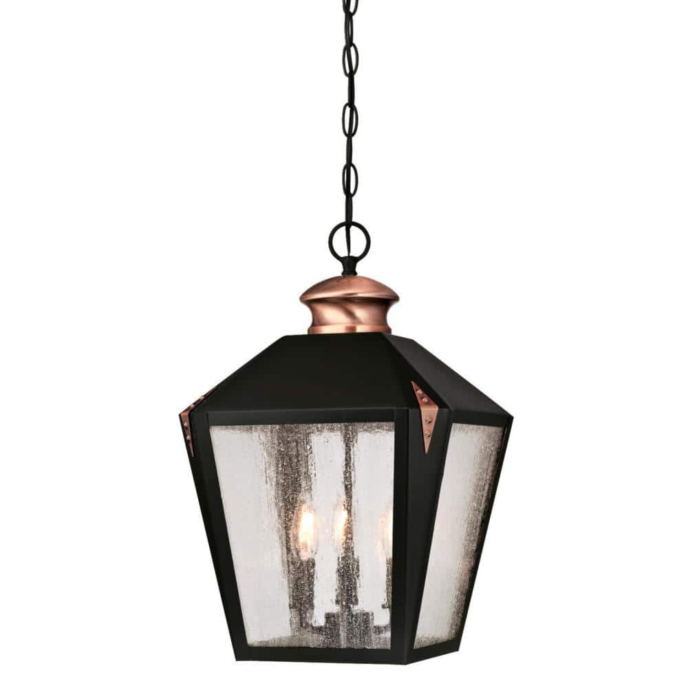 Westinghouse Valley Forge 3-Light Matte Black with Washed Copper Accents  Outdoor Hanging Pendant 6339100 - The Home Depot