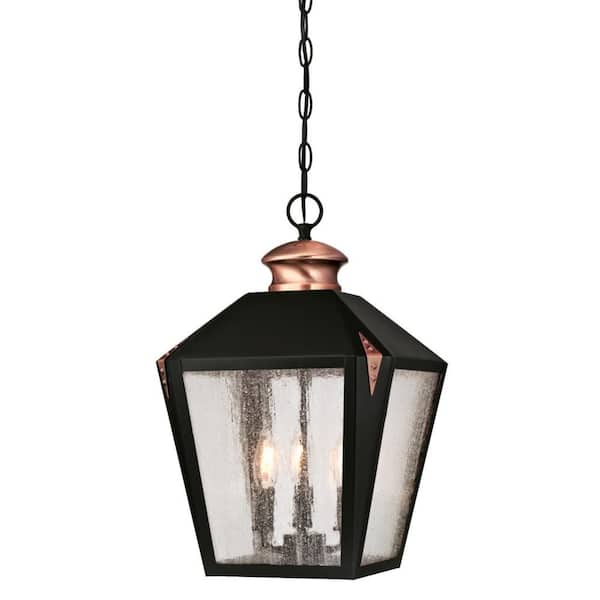 Westinghouse Valley Forge 3-Light Matte Black with Washed Copper Accents Outdoor Hanging Pendant