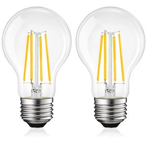 100-Watt Equivalent, A19 LED Light Bulbs Clear Glass Filament, 1600-Lumens 3500K, Dimmable, 12-Watt, Damp Rated (2-Pack)