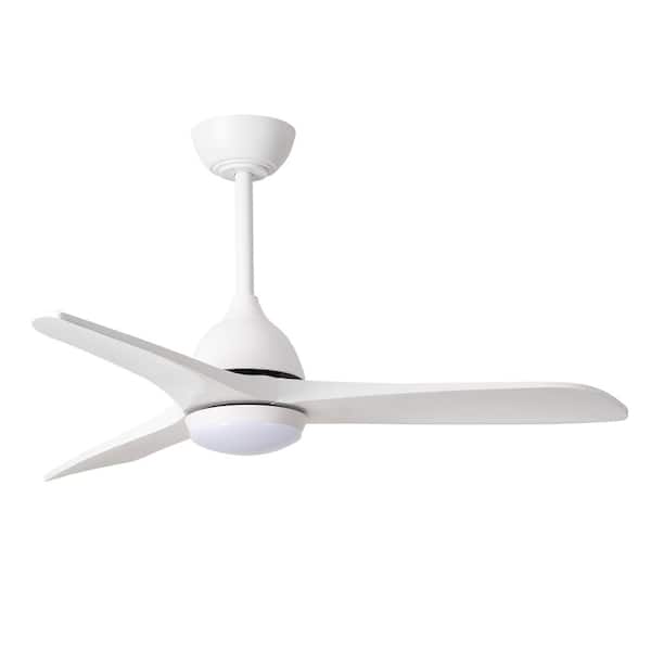 44 in. Indoor Down Rod White Ceiling Fan with Integrated LED and Remote 3-Solid Wood Blades