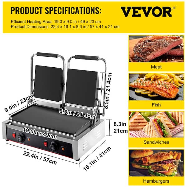 Commercial Electric Griddle Sandwich Single Panini Press Grill