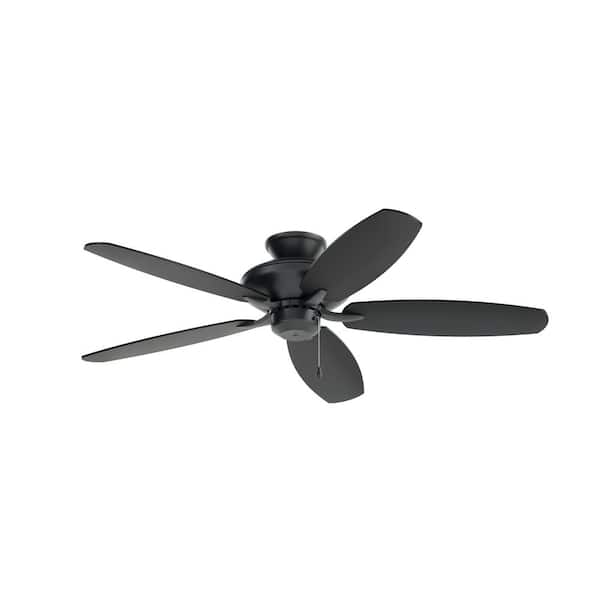 KICHLER Renew 52 in. Indoor Satin Black Dual Mount Ceiling Fan with Pull Chain for Bedrooms or Living Rooms