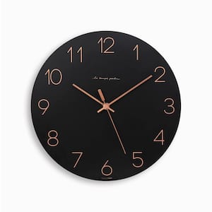 12 in. Black Wall Clock Non-Ticking Sweep Movement Decorative