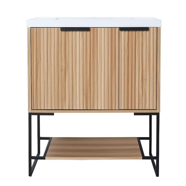 Miscool Anky 29.5 in. W x 18.1 in. D x 35 in. H Single Sink Bath Vanity in Maple with White Resin Top