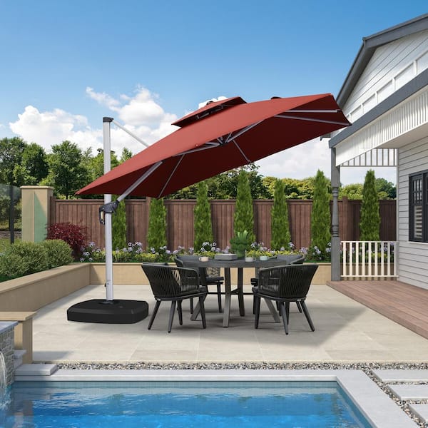 PURPLE LEAF 10 ft. Square High-Quality Aluminum Cantilever Polyester Outdoor Patio Umbrella with Wheels Base, Brick Red