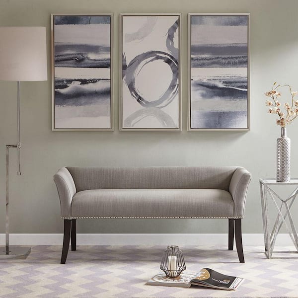 Antonio Grey Flared Arms Accent Bench 23 in. H x 49.5 in. W x 19.25 in. D