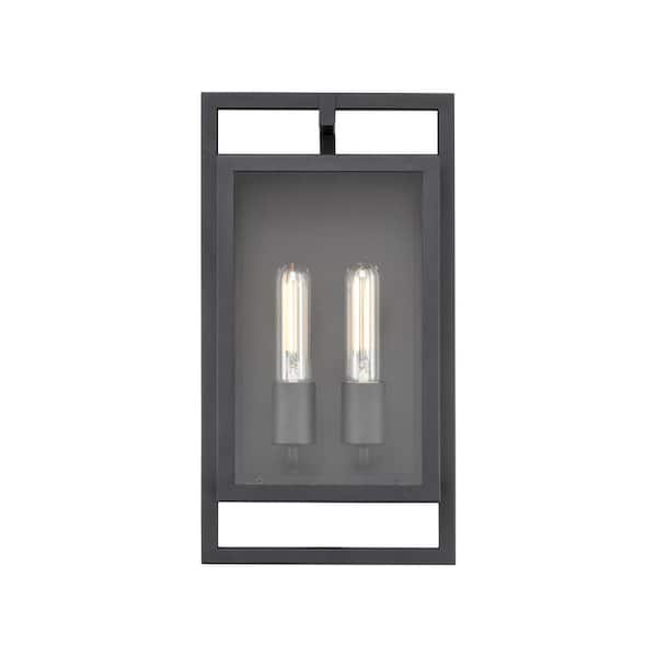 Millennium Lighting Agatha 15.6 in. 2-Light Textured Black Outdoor Hardwired Coach Wall Sconce with Clear Glass