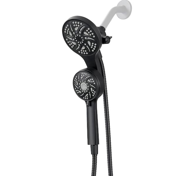 Multi-Purpose 6-Spray Wall Mount 5 in. Dual Shower Head and Handheld Shower Head with 70 in. Hose 2.5 GPM in Black
