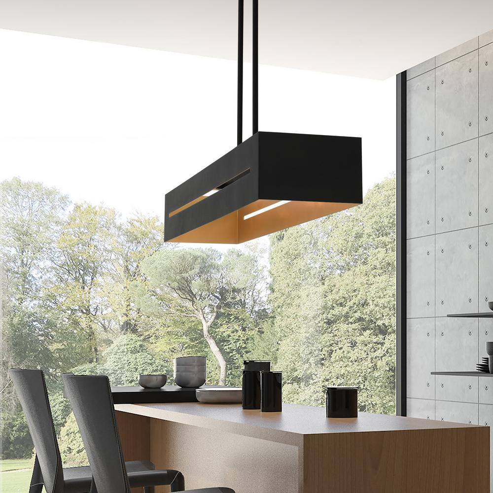 Soma Textured Black and Brushed Nickel 4-Light Linear Chandelier
