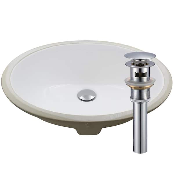 Novatto 19.5 in. Oval Undermount Porcelain Bathroom Sink in White with Overflow Drain in Chrome