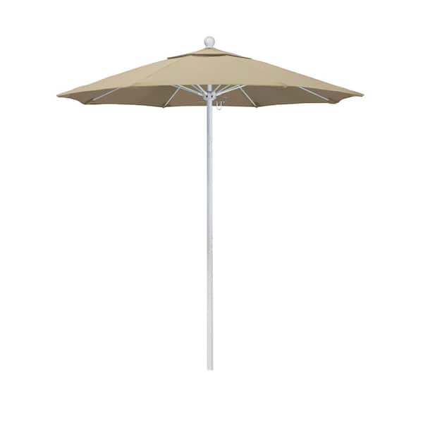 California Umbrella 7.5 ft. White Aluminum Commercial Market Patio Umbrella with Fiberglass Ribs and Push Lift in Beige Sunbrella