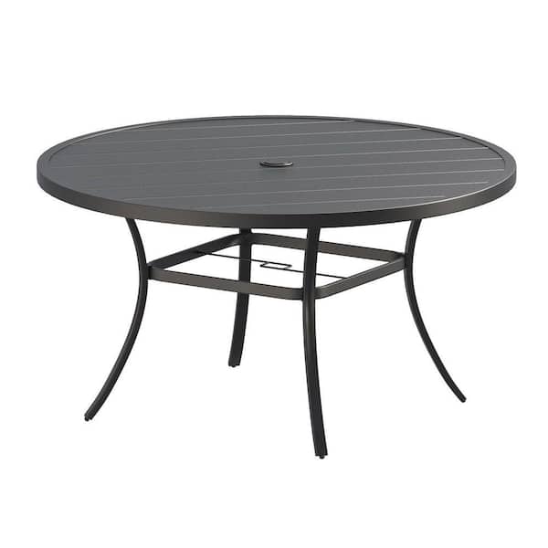 53 in. Black Round Patio Dining Table with Storage Shelf, All-Weather Metal Dining Table for Balcony