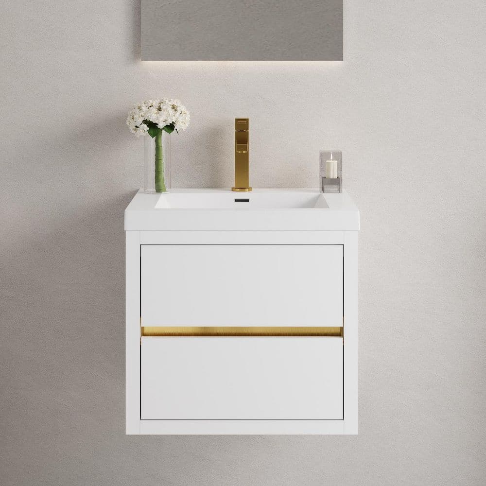 cinamon024✴︎ Ziyudura 24 in. Single Sink Floating White Bath Vanity with White