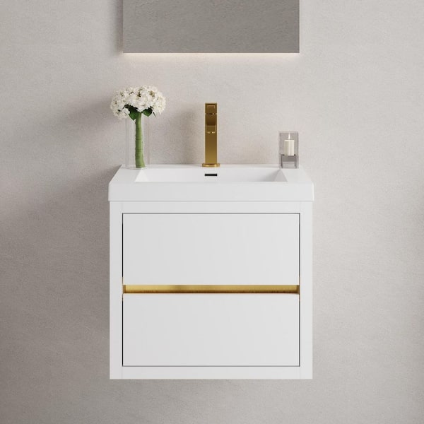 Ziyudura 24 in. Single Sink Floating White Bath Vanity with