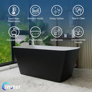 MUSE 47 in. Black Acrylic Rectangle Flatbottom Freestanding Non-Whirlpool Soaking Bathtub Include Interior Seat