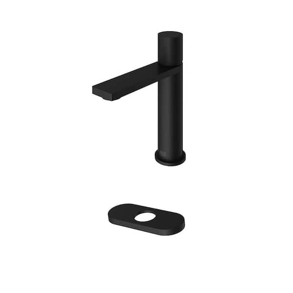Halsey Single-Hole Bathroom Faucet and 5.5 in. Deck Plate in Matte Black