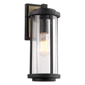 Milo 60-Watt 1-Light Textured Black Traditional Outdoor Hardwired Coach Light/Wall Sconce w/Seeded Shade