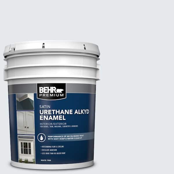 BEHR PREMIUM 5 gal. #PPL-54 Snow Cloud Urethane Alkyd Satin Enamel Interior/Exterior Paint