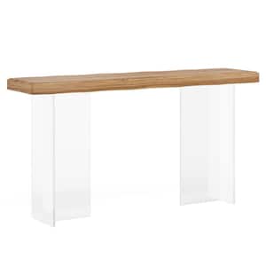Turrella 47 in. Light Walnut Narrow Rectangle Wood Console Table Modern Levitate Hallway Accent Table with Acrylic Legs
