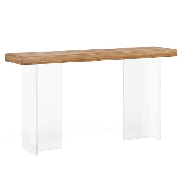 BYBLIGHT Turrella 47 in. Light Walnut Narrow Rectangle Wood Console Table Modern Levitate Hallway Accent Table with Acrylic Legs