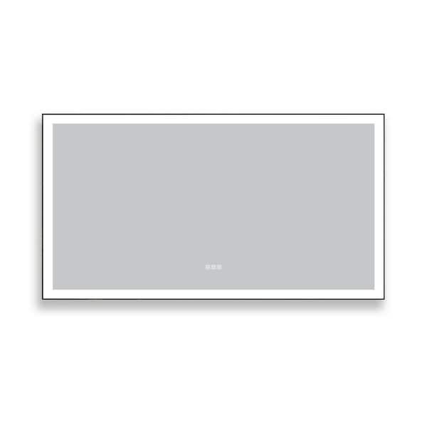 55 in. W x 30 in. H Rectangular Framed Tempered Glass Wall-Mounted Bathroom Vanity Mirror in Matte Black
