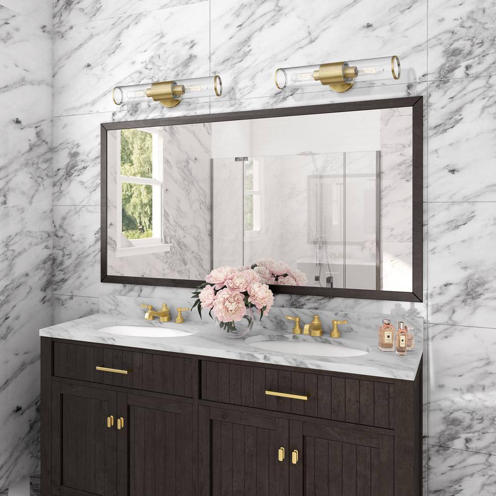 Antique Brass Dual Cylinder Vanity Sconce with Dimmable Lighting
