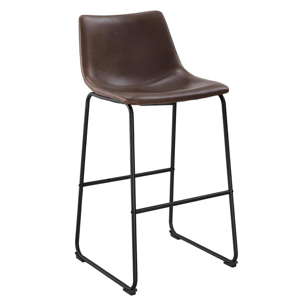 Modern 26" Brown Faux Leather Counter Stool with Metal Legs