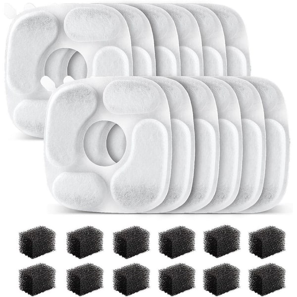 24 Pcs Non-Woven Fabric Activated Cat Water Fountain Replacement Filters, 12 Pack Filters and 12-Pack Pre-Filter Sponges
