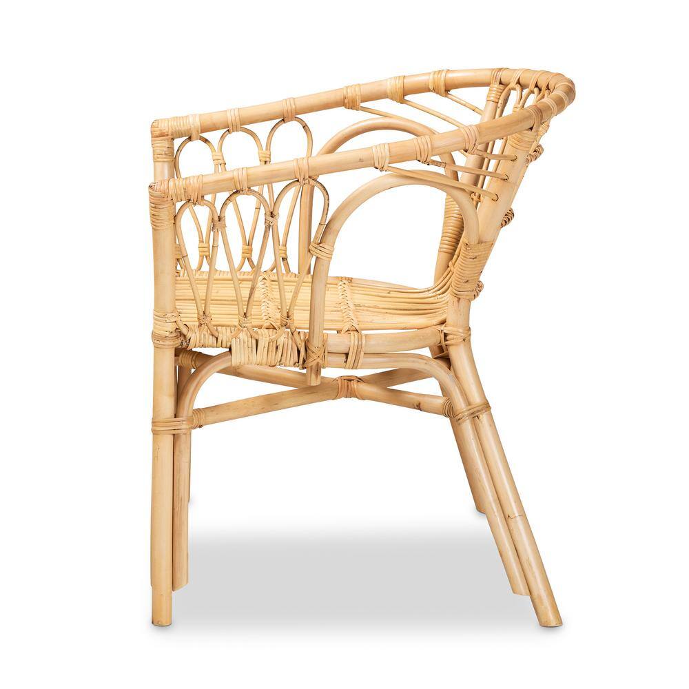 Bohemian Bali Low Slat Rattan and Cane Brown Arm Chair