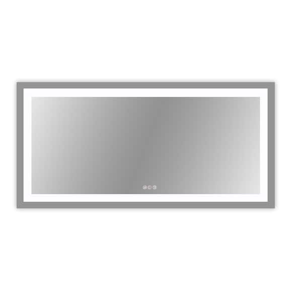 Unbranded 60 in. W x 28 in. H LED Frameless Rectangular White Mirror for Living Room
