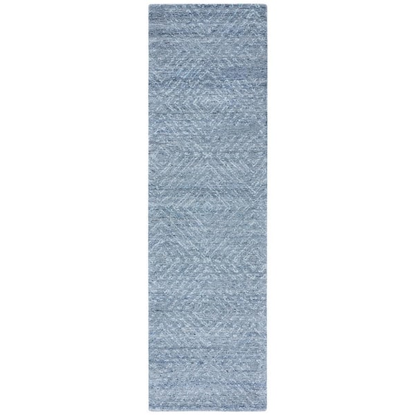 Abstract Blue 2 ft. x 10 ft. Striped Diamonds Runner Rug