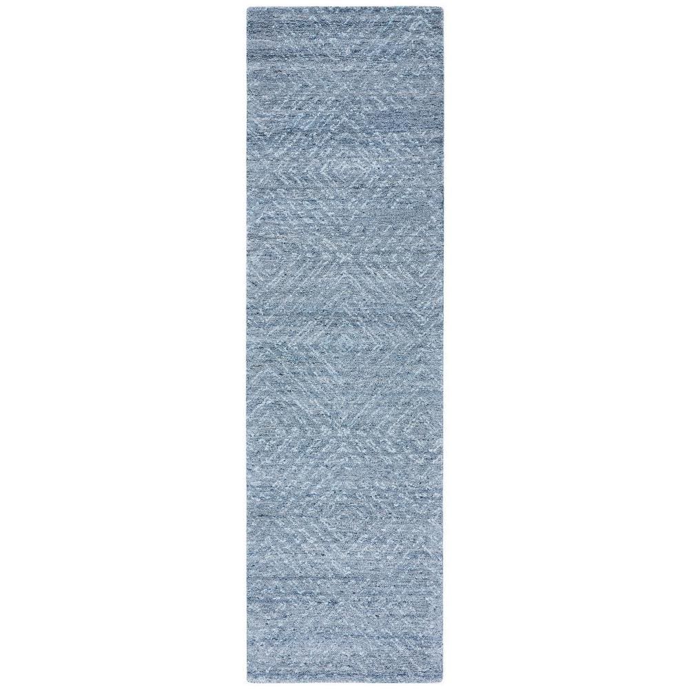Handmade Blue Abstract Tufted Wool Rectangular Rug 27" x 4"