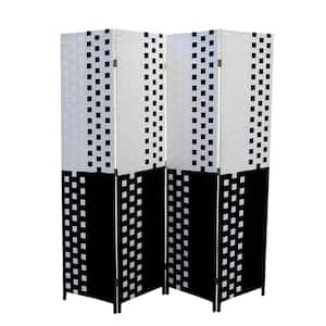 Black/White Paper Straw Weave 4 - -Panel Screen On 2 in. H Legs, Handcrafted Room Divider
