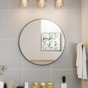 24 in. W x 24 in. H Round Aluminum Alloy Framed Black Wall Mirror