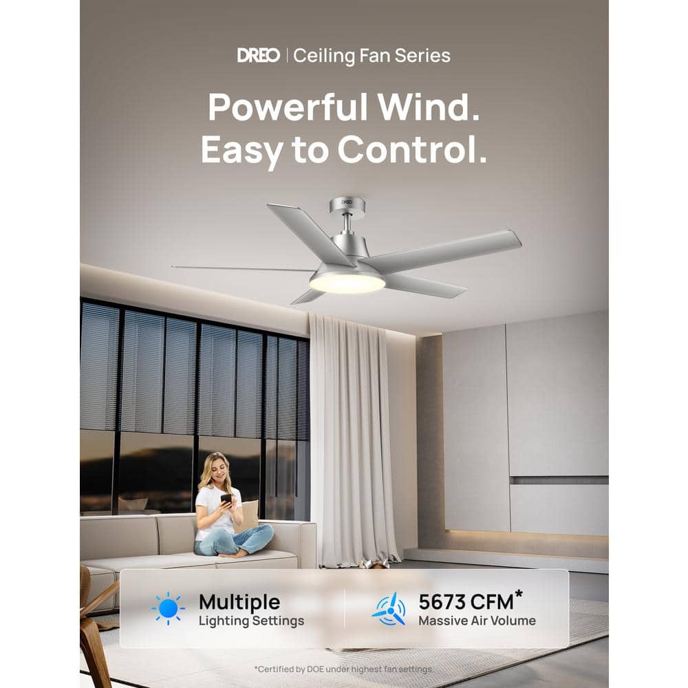 Silver and Wood 52-Inch Ceiling Fan with LED Light and Remote