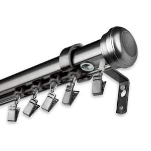 48 in. - 86 in. Cordless Telescoping Traverse Curtain Rod Kit in Pewter with Rosen Finial