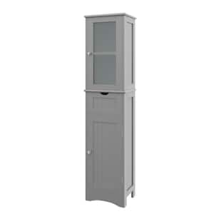 15.5 in. W x 12 in. D x 67 in. H Gray Bathroom Tall Freestanding Linen Cabinet Tower with Doors & Drawer