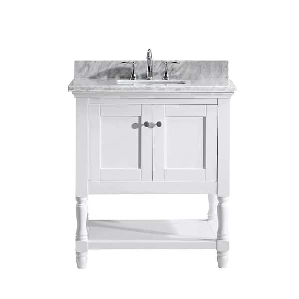 Virtu USA Julianna 32 in. W Bath Vanity in White with Marble Vanity Top in White with Square Basin