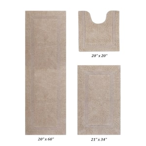 Lux Collection Sand 20 in. x 20 in., 21 in. x 34 in., 20 in. x 60 in. 100% Cotton 3-Piece Bath Rug Set