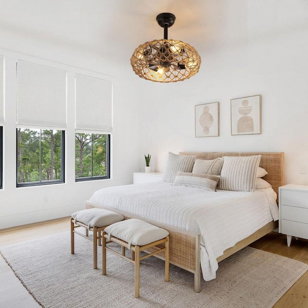 11.6 in. Black Downrod Mount Fandelier Ceiling Fan w/ No Bulb(s) Included w/ Remote Control for Living Room Bedroom